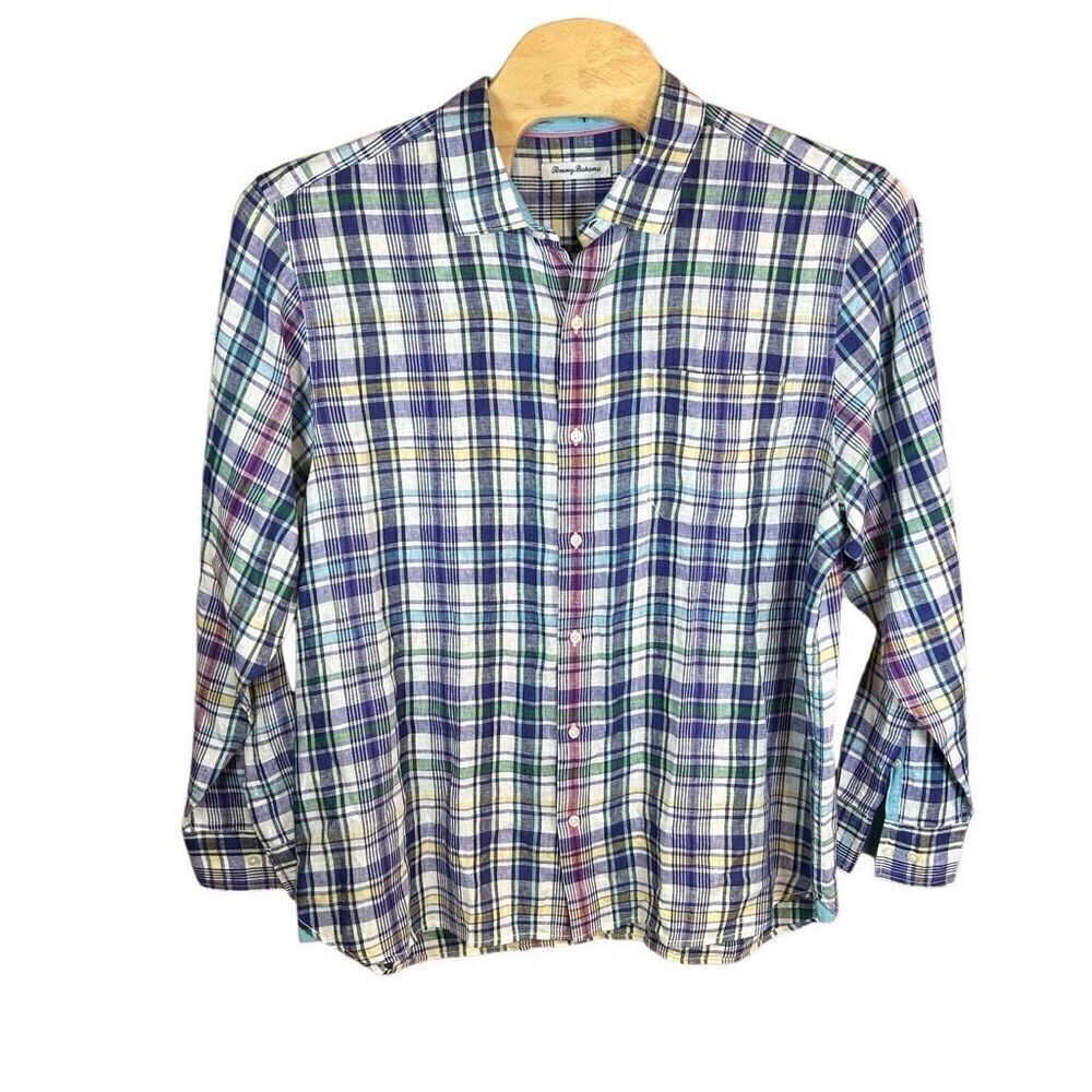 Tommy Bahama XXL Long Sleeve 100% Linen Bright Plaid